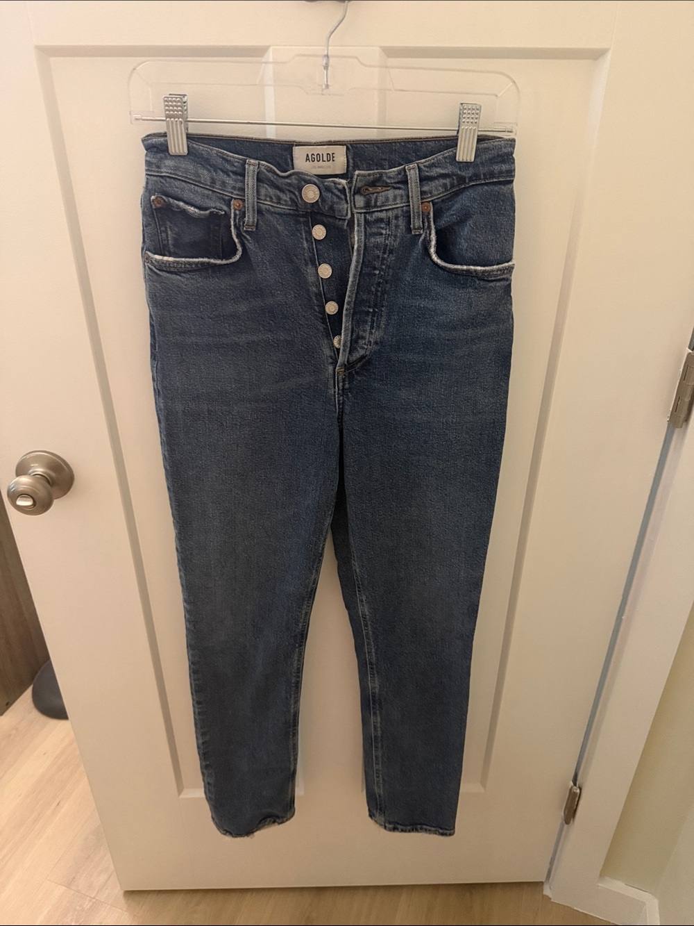 Agolde High-Rise Button-Fly Jeans in Dark Blue Denim